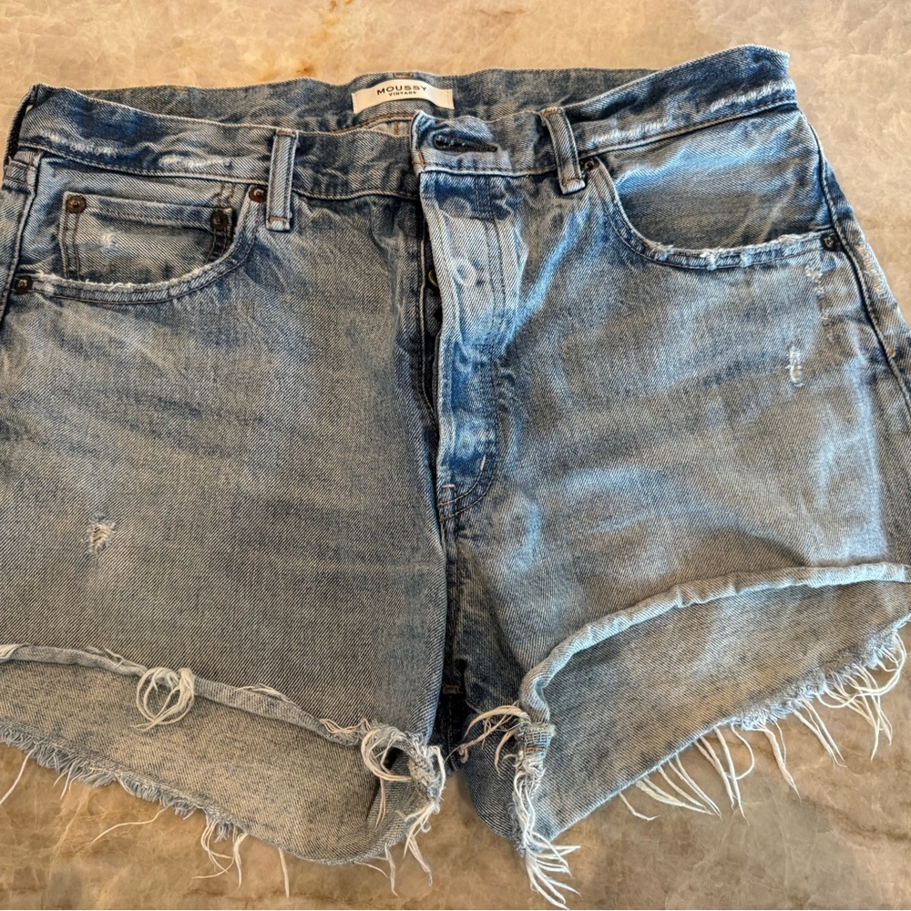 Moussy Light Blue Distressed Jean Shorts